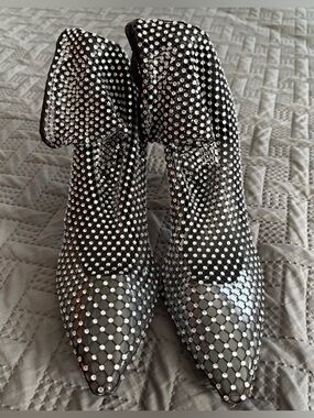 Steve Madden Black Crystal Mesh Pointed Ankle Boots